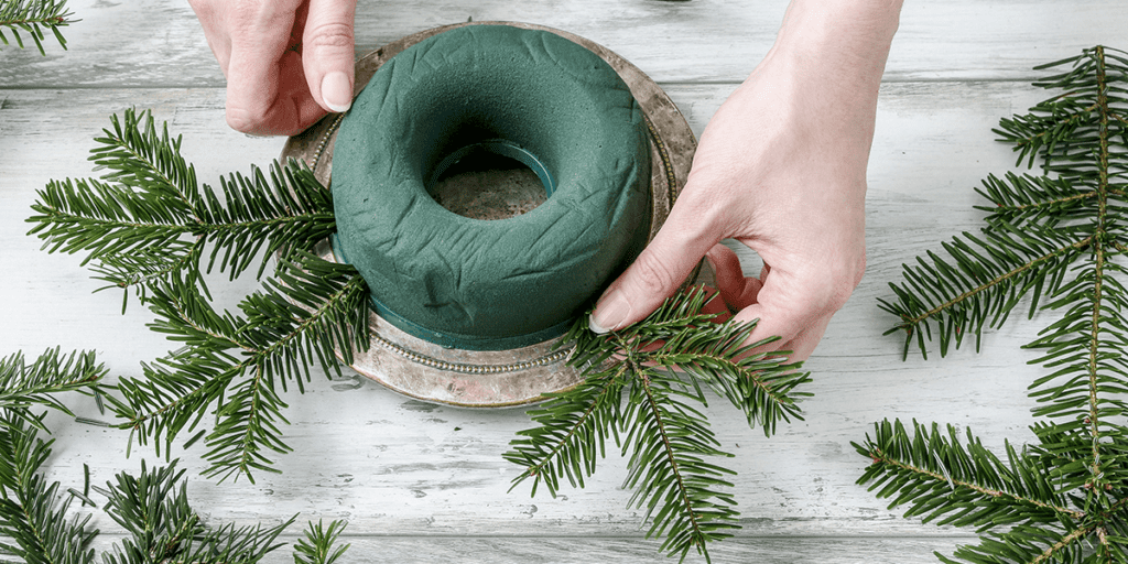 Platt Hill florist foam evergreen centerpiece